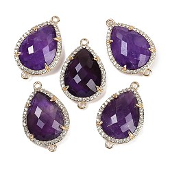 Аметист Натуральный аметист ограненные каплевидные звенья, латунь с покрытием из латуни, микро-паве, прозрачные подвески из кубического циркония, золотые, 26x16.5x6 мм, отверстия : 1.6 mm и 1.4 мм