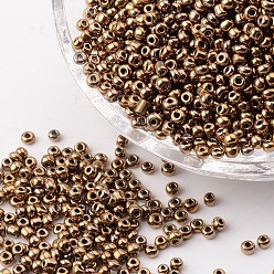 Dark Goldenrod 12/0 Glass Seed Beads, Metallic Colours, Dark Goldenrod, 2mm, about 30000pcs/pound