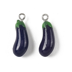 Полуночно-синий Непрозрачные подвески смолы, баклажанные талисманы, с платиновыми тоновыми железными петлями, темно-синий, 22.5~24.5x8.5x7 мм, отверстие : 2 мм