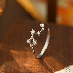 Лео 925 Кольца-манжеты из стерлингового серебра с микропаве из прозрачных кубических цирконий, платина, Лев, внутренний диаметр: регулируемый