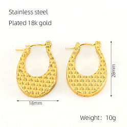 Золотой 201 текстурированные овальные серьги-кольца из нержавеющей стали для женщин, золотые, 28x18 мм