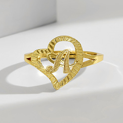 Letter A Латунные алфавитные регулируемые кольца для женщин, без кадмия, без никеля и без свинца, с сердцем, буква a, 17 мм, размер США 6 1/4 (16.7 мм)