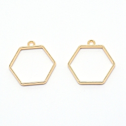 Light Gold Подвесные подвески из сплава, для diy уф смолы, эпоксидная смола, Прессованные цветочные украшения, шестиугольник, золотой свет, 29x28x3 мм, внутренний диаметр: 22x25 мм, отверстие: 2.5 мм