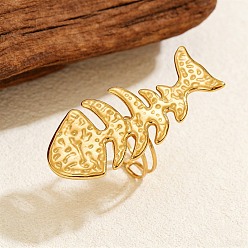 Golden Strukturierte 304 offene Manschettenringe aus Edelstahl, fishbone, golden, 56.5x27 mm, Innendurchmesser: 18 mm