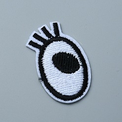 Black Single Eye Polyester Embroidery Cloth Iron on/Sew on Patches, Costume Accessories, Black & White, 41.5~42x23.5x1mm