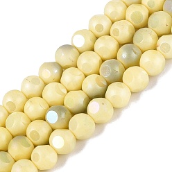 Шампанско-Желтый Нити из непрозрачных стеклянных бусин с эффектом омбре, окрашенные методом гальванического покрытия., круглые, с покрытием AB цвета, граненый(6 граненый), шампанское желтый, 8~8.5 мм, отверстие : 1~1.2 мм, около 47~48 шт / нитка, 14.17~14.76 дюйм (36~37.5 см)