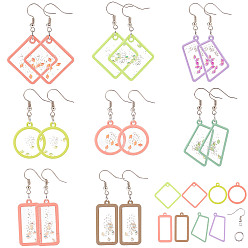 Mixed Color DIY Stud Earring Makings, with Spray Painted Alloy Open Back Bezel Pendants, Iron Jump Rings and Brass Earring Hooks, Mixed Color, 7.4x7.3x2.5cm