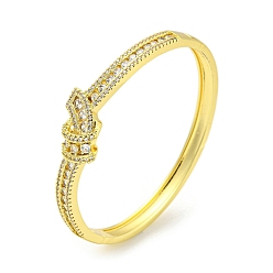 Golden Knot Brass Pave Clear Cubic Zirconia Hinged Bangles for Women, Golden, Inner Diameter: 2-1/8 x 2-1/4  inch(5.25x5.8cm)