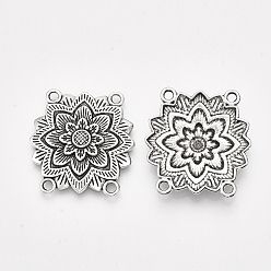 Argent Antique Liens de multi-brin d'alliage de style tibétain, sans cadmium et sans plomb, fleur, argent antique, 26.5x27x4mm, trou: 2 mm, environ 400 pcs / 1000 g