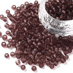 Rosy Brown Glass Seed Beads, Frosted Colors, Round, Rosy Brown, 4mm, Hole: 1~1.5mm, about 4500pcs/pound