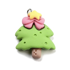 Рождественская елка Подвески из непрозрачной смолы на рождественскую тематику, с платиновыми тоновыми железными петлями, рождественская елка, 28.5x21x8 мм, отверстие : 2 мм