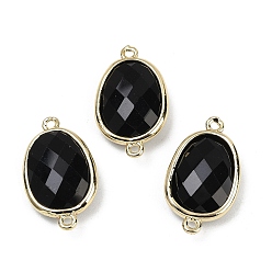 Обсидиан Подвески с граненым соединителем из натурального обсидиана, покрытие стойки латунные овальные звенья, золотые, 22.5~23x13.5~14x6 мм, отверстие : 1.4 мм