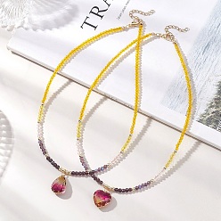 Mixed Shapes 2 шт. 2 стили фиолетовый k9 стеклянный кулон в форме капли в форме сердца, разноцветные ожерелья из граненых бусин-рондель с гальваническим покрытием, золотые, разнообразные, 15.75 дюйм (40 см), 1 шт / стиль