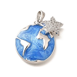 Звезда Латунные подвески с микропаве из прозрачного кубического циркония, плоские круглые прелести, с эмалью, реальный 18 k позолоченный, стойки покрытие, без свинца и без кадмия, звезда, 21x19x3.5 мм, отверстие : 4.5x2.5 мм