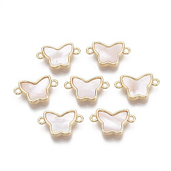Морская Ракушка Латунные коннекторы, С пресноводной оболочкой, без никеля , бабочка, реальный 18 k позолоченный, цвет морской раковины, 9.5x16x3 мм, отверстие : 1.4 мм