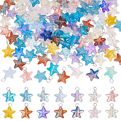 (52) Непрозрачная лаванда 100 шт. подвески из прозрачного стекла с градиентной краской для запекания в виде морской звезды, с 304 петлями из нержавеющей стали с плоскими головками, разноцветные, 18.5x15.5x7 мм, отверстие : 3.5 мм