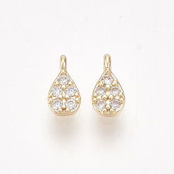 Настоящее золото 18K Латунные микро проложить кубического циркония прелести, слеза, прозрачные, без никеля , реальный 18 k позолоченный, 5x2.5x1.8 мм, отверстие : 0.7 мм
