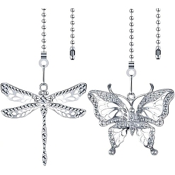 Платина Удлинители цепи потолочного вентилятора из сплава, Подвеска в виде бабочки и стрекозы, с шаровыми цепей, платина, 360~372 мм, 2 шт / комплект