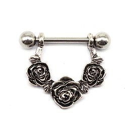 Цветок 316l хирургическая нержавеющая стальная скоба для соска, античное серебро, цветок, 14 мм, штифты : 1.6 мм