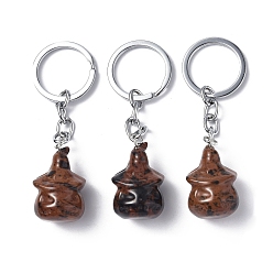 Mahogany Obsidian Natural Mahogany Obsidian Keychains, with Iron Keychain Clasps, Ghost, 8cm