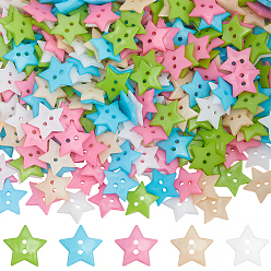 (52) Непрозрачная лаванда 300 шт 5 цвета резиновые пуговицы, звезда, 2-луночное, разноцветные, 18x19x2.2 мм, отверстие : 2 мм, 60 шт / цвет