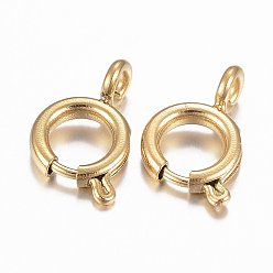 Золотой Ионное покрытие (ip) 304 застежки из нержавеющей стали с пружинным кольцом, золотые, 12x8x1.5 мм, отверстие : 2 мм
