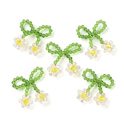 Прозрачный Подвески из стеклянных бусин, с медной проволокой, бантик с цветочными подвесками, прозрачные, 25~27x25~28x5~5.5 мм, отверстие : 5.5x7.5 мм