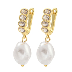 Настоящее золото 18K Серьга-кольцо из латуни с микропаве, покрытие стойки, прозрачный кубический цирконий, без кадмия и без свинца, долговечный, с ABS имитации жемчуга, овальные, реальный 18 k позолоченный, 35x11 мм