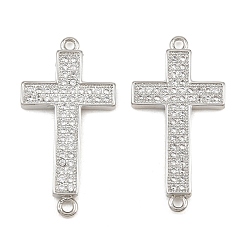 Platine Breloques de connecteur en laiton micro pavé de zircone cubique transparente, liens croisés, sans cadmium et sans plomb, platine, 28x14.5x2mm, Trou: 1.2mm