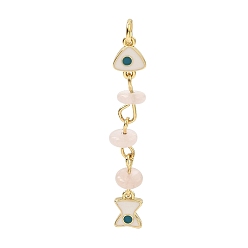 Rose Quartz Ocean Natural Rose Quartz Chip Pendants, Brass Enamel Fish Charms, Rack Plating, Long-Lasting Plated, Cadmium Free & Lead Free, Real 18K Gold Plated, White, 42x7x6~6.5mm, Hole: 3.5mm