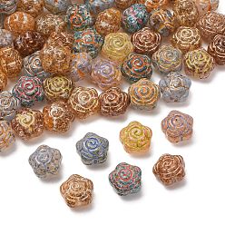 Mixed Color Handmade Lampwork Beads, Flower, Golden Metal Enlaced, Mixed Color, 11.5x12x9mm, Hole: 1.2mm