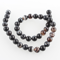 Black Natural Gemstone Agate Round Bead Strands, Dyed, Black, 10mm, Hole: 1mm, about 38pcs/strand, 14.96 inch