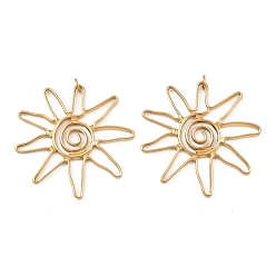 Настоящее золото 18K 304 подвески из нержавеющей стали, очарование солнца, полый, ионное покрытие (ip), с целью перехода в кольце, реальный 18 k позолоченный, 29x31x1.5 мм, отверстие : 3 мм