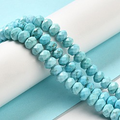 Pale Turquoise Dyed Natural Howlite Beads Strands, Faceted Rondelle, Pale Turquoise, 7.5~8x5.5mm, Hole: 1mm, about 72pcs/strand, 15.31 inch(38.9cm)