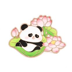 Pink Эмалевые значки с пандой и лотосом, булавки для лацканов из сплава для одежды рюкзака, золотой свет, розовые, 24x30 мм