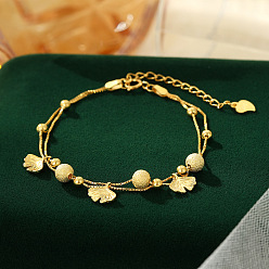 Золотой 925 многорядные браслеты-спутнички из стерлингового серебра, браслеты с подвесками для женщин, гинкго лист, золотые, 7-7/8 дюйм (20 см)