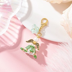 Зеленый Подвеска-ангел из стеклянного бисера ручной работы, с цинковым сплавом застежками омаров коготь, зелёные, 49.5 мм