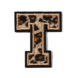 Letter T Polyester Computerized Embroidery Cloth Iron On Sequins Patches, Leopard Print Pattern Stick On Patch, Costume Accessories, Appliques, Letter.T, 60.5x51x1.5mm