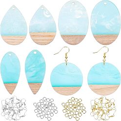 Синий Набор для самостоятельного изготовления сережек-капель овальной, плоской, круглой формы, в том числе подвески из смолы и ореха, Латунные крючки для сережек, железа открыты кольца прыжок, синие, подвески: 8 шт. / набор