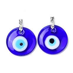 Платина Ручной зла подвески бусины глаз, плоско-круглые, платина, 34.5x6 мм, отверстие : 4x6 мм