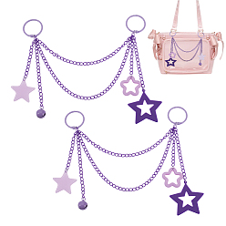 Сине-фиолетовый 2шт. акриловая звезда подвеска железная цепочка сумка декоративные цепи, с застежками-брелками из сплава, синий фиолетовый, 274 мм