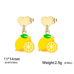 Citron 304 boucles d'oreilles en acier inoxydable, fruits, or, citron, 14x11mm