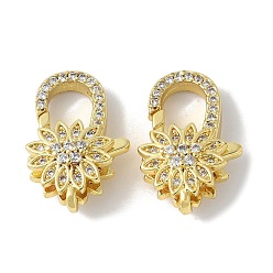 Настоящее золото 18K Латунные микро проложить кубического циркония когтя омара застежками, стойки покрытие, долговечный, без свинца и без кадмия, цветок, реальный 18 k позолоченный, 20x13.5x7 мм, отверстие : 1.8 мм