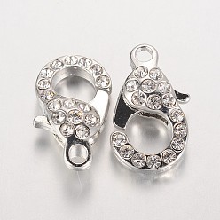 Платина Сплав стекла горный хрусталь когтя омара застежками, платина, 21x12.5x7 мм, отверстие : 2.5 мм