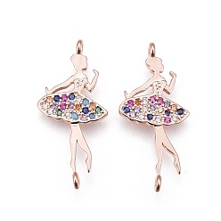 Розовое Золото Латунные микро проложить кубических ссылки циркония, танцор, красочный, розовое золото , 25x12x2.5 мм, отверстие : 0.8 мм