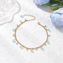 Светло-Голубой Круглая кисточка «кошачий глаз» 304 браслеты на щиколотку из нержавеющей стали с витой цепочкой для женщин, золотые, Небесно-голубой, 9-1/8 дюйм (233 мм)