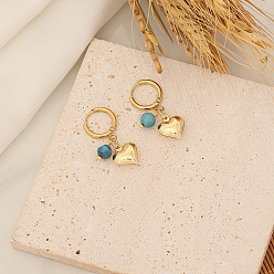 Сердце Серьги из 304 нержавеющей стали, с апатитом, золотые, сердце, 25 мм