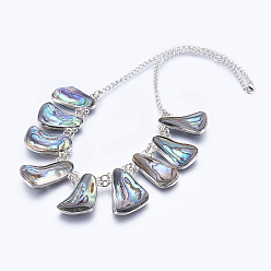 Platinum Abalone Shell/Paua ShellBib Statement Necklaces, with Brass Findings, Platinum, 19.6 inch(50cm)