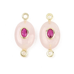 Розовый Кварц Натуральный розовый кварц ссылки, овальный с латунной микропаве и фурнитурой из кубического циркония, золотые, стойки покрытие, 28x13x7~8 мм, отверстие : 2 мм