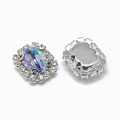 Танзания Шить на горный хрусталь, блестящий лазерный стиль, многожильных ссылки, k 9 стеклянный страз, с латунными зубцами в платиновых тонах, аксессуары для одежды, блестящий лазерный стиль, прямоугольные, танзанитом, 11.5x9x4.5 мм, отверстие : 0.8 мм